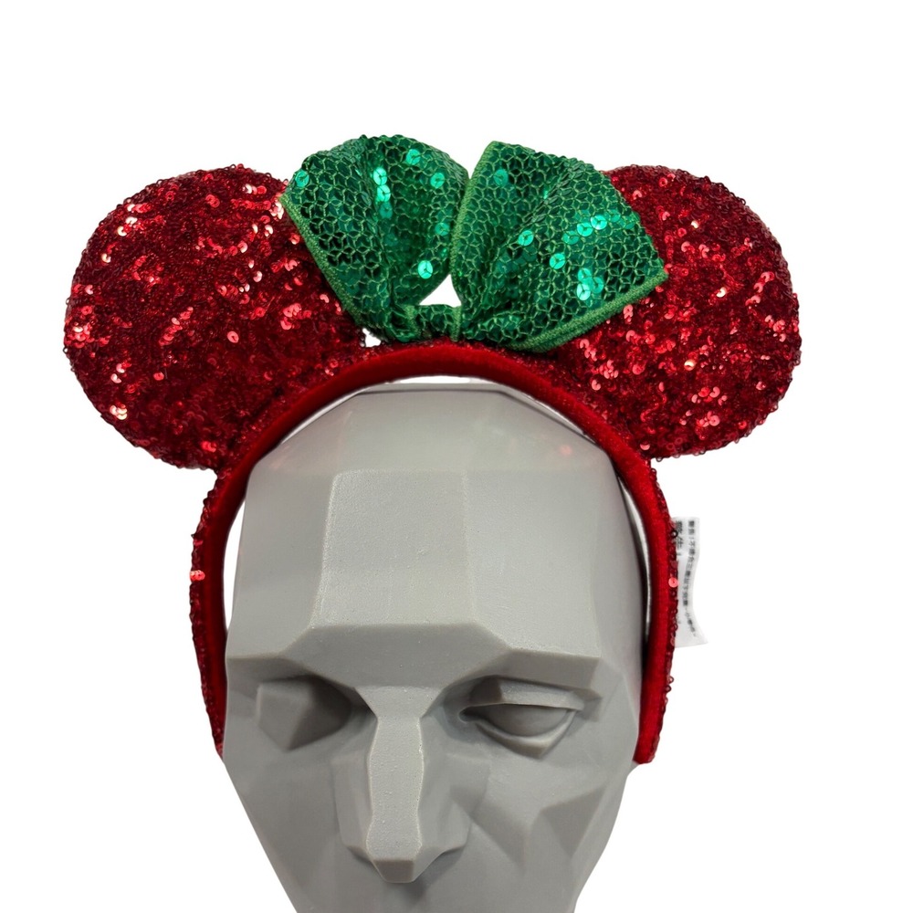 Disney Parks Minnie Mouse Red Green Sequin Holiday Christmas Ear Headband